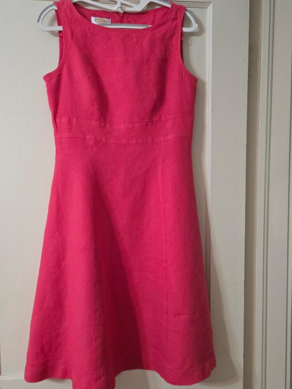 6 Talbots Linen Dress‎ Petites Coral Pink Fit & Flare Knee High Lined Sleeveless